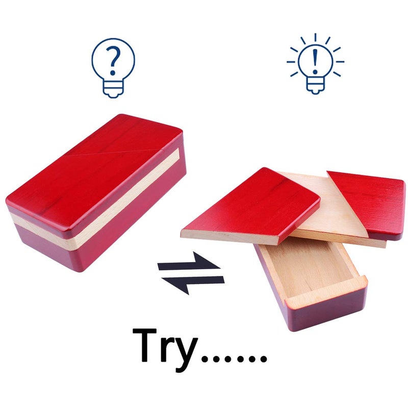 DC-BEAUTIFUL Impossible Puzzle Master Secret Opening Wooden Red Magic Box with Secret Drawer - Mysterious Gift Puzzle - Image 2